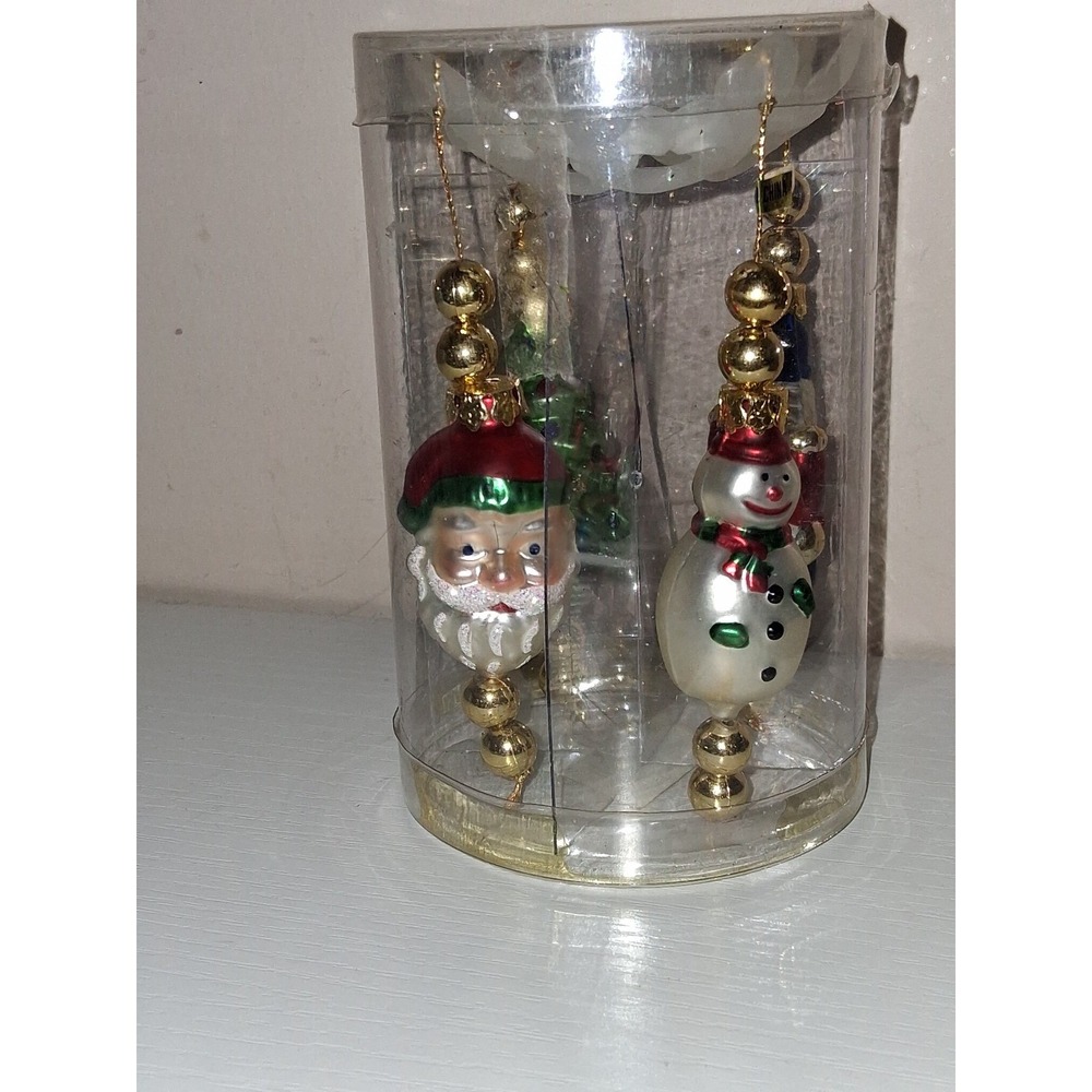 Glass Figural Christmas Ornaments Set of 4 Santa Snowman Tree Nutcracker